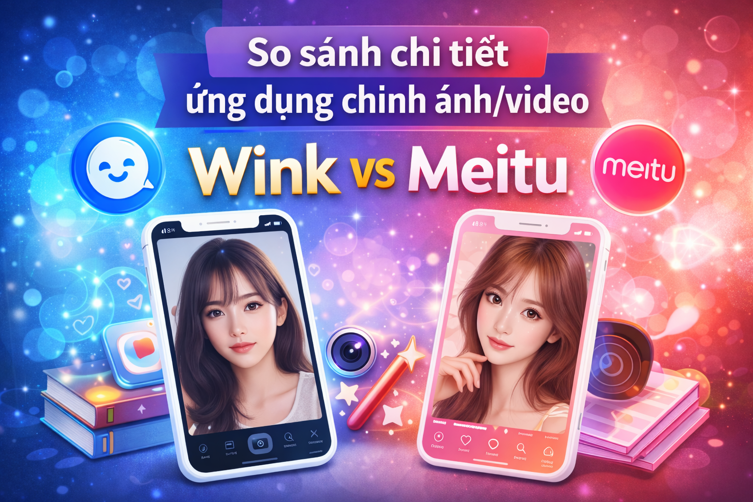 So sánh chi tiết ứng dụng chỉnh ảnh/video Wink và Meitu